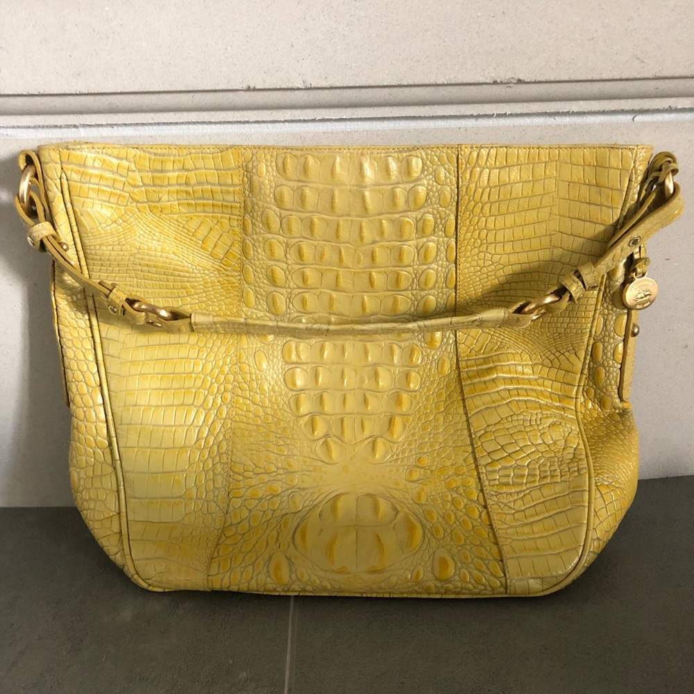Brahmin Yellow Anytime Tote: Square Bucket Purse